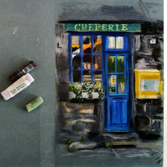 Blue door painting (pastel)