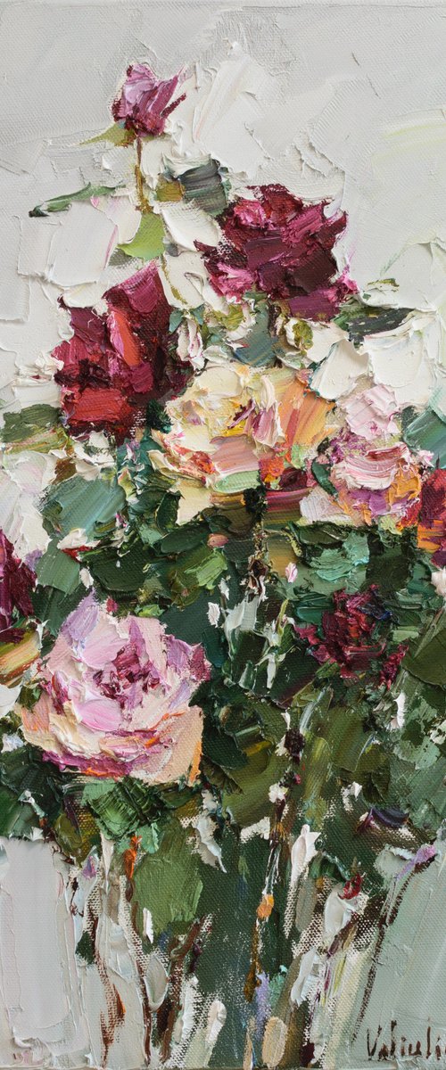 Roses  impasto painting - Original oil painting by Anastasiia Valiulina