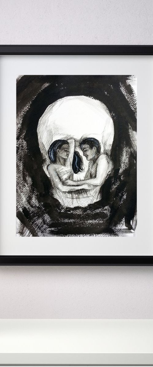Optical Illusion Skull Portrai by Olga Beliaeva Watercolour