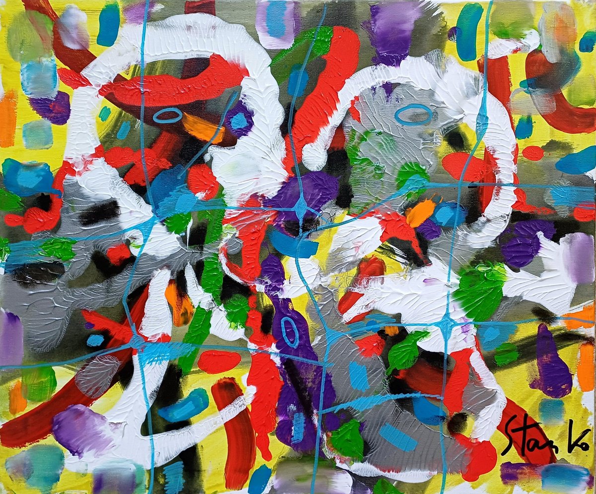 Abstract Acrylic Painting By Stanislav Bojankov, 24 X 20", Jam Session(Jazzy)-Xxvii, Original Artwork