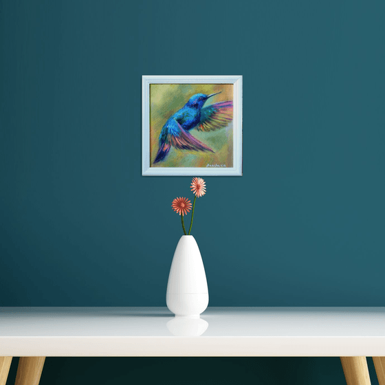 Hummingbird Framed and Ready to Hang Painting of Birds  Animal Art Wildlife Nature