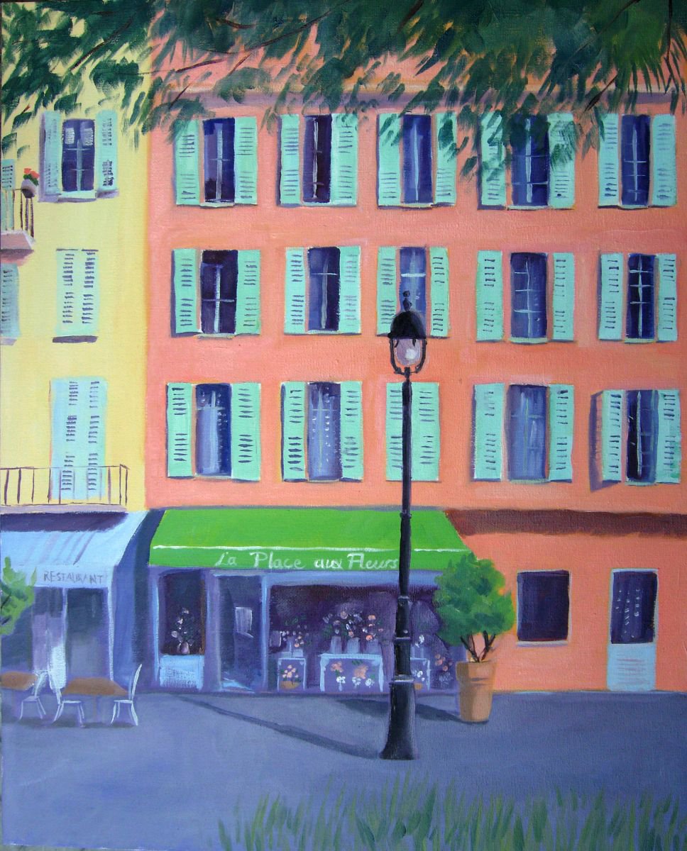 Impressionistic Cityscapes Painting By Mary Stubberfield, 16 X 20", La Place Aux Fleurs, Original Artwork