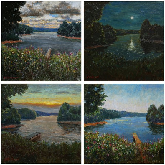 Set of four summer paintings