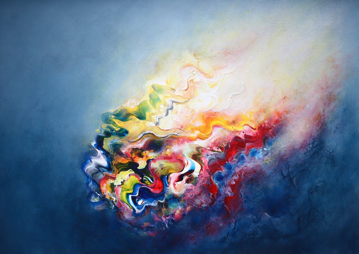 Organic Abstract Acrylic Painting By Tam Chianta, 28 X 20", Follow The Gleam, Original Artwork