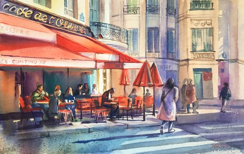 Parisian cafe. Landscape of Paris. by Natalia Veyner