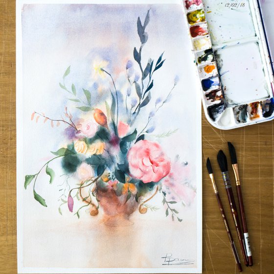 Bouquet of Flowers Original watercolor painting