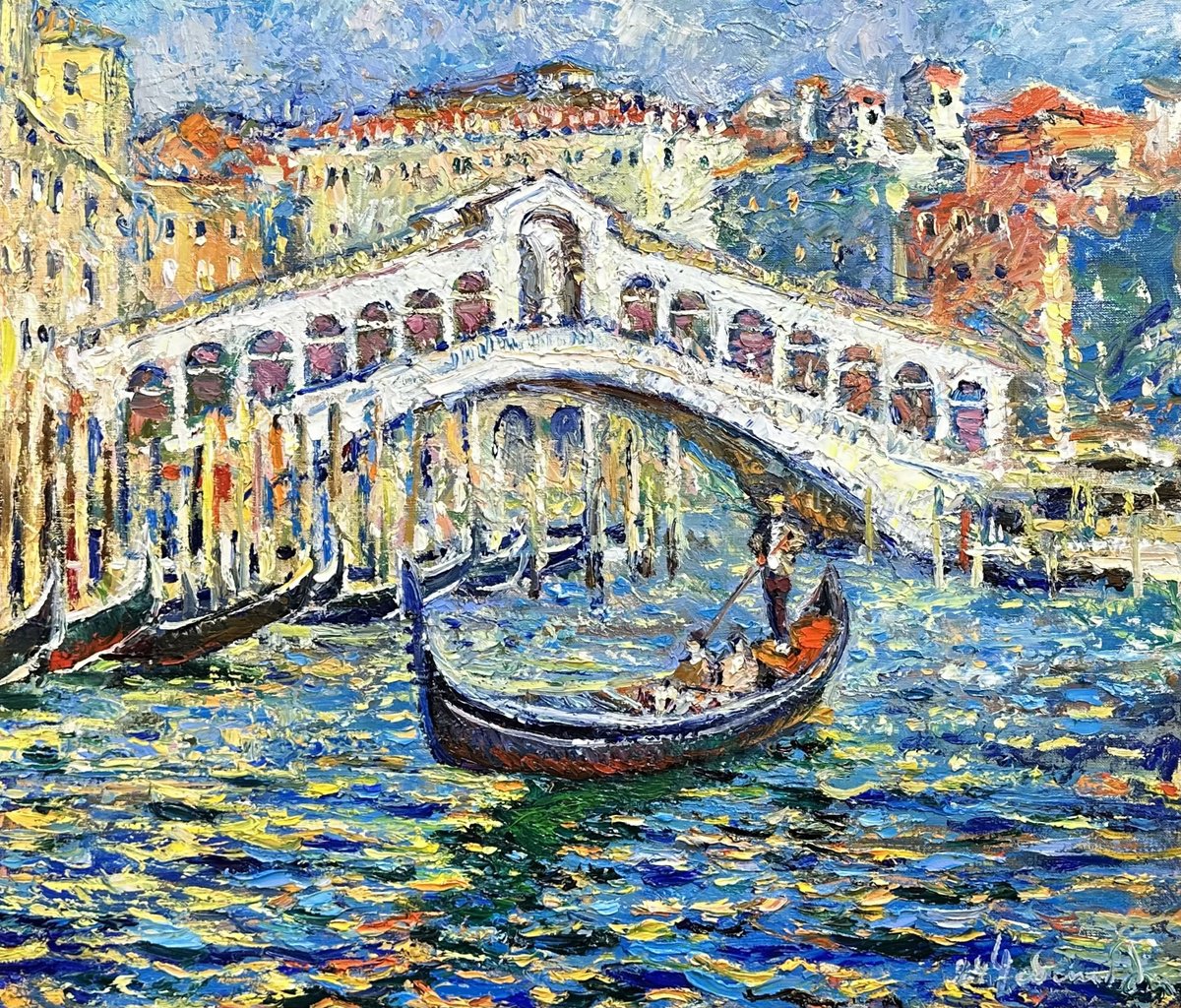 Impressionistic Landscape Oil Painting By Andrii Chebotaru, 28 X 24, Beautiful Day In Venice, Original Artwork