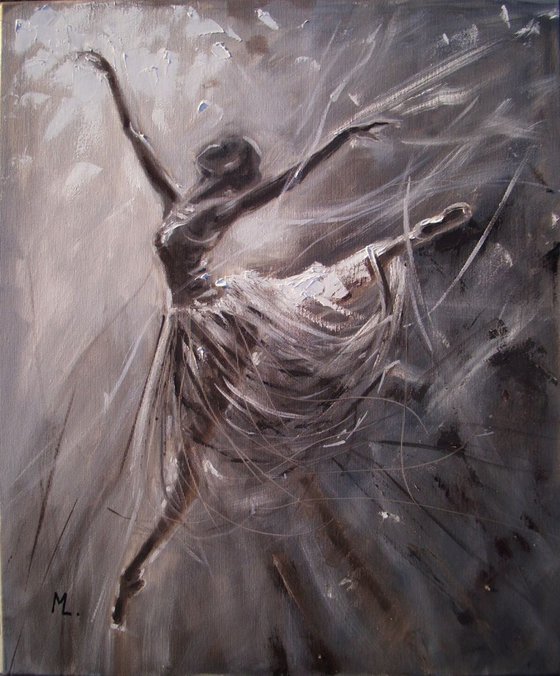 " MAGIC OF BALLET "- ballerina grey lihgt  ORIGINAL OIL PAINTING, GIFT, CHRISTMAS