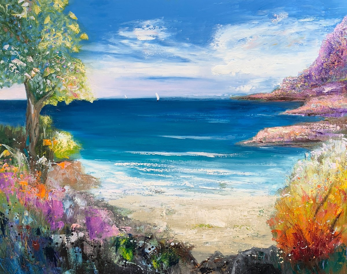 Expressive Landscape Oil Painting By Laure Bury, 39 X 31", Sail Away, Original Artwork