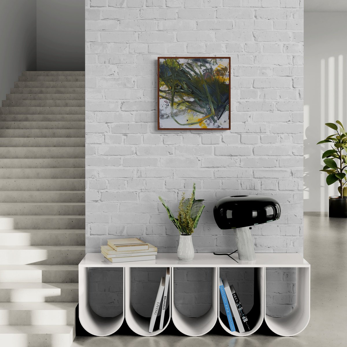 Expressive Abstract Painting By Daniela Schweinsberg, 12 X 12, Herbstgrun Iii, Original Artwork