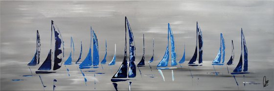 Summertime II  acrylic abstract painting sailboat painting framed canvas wall art