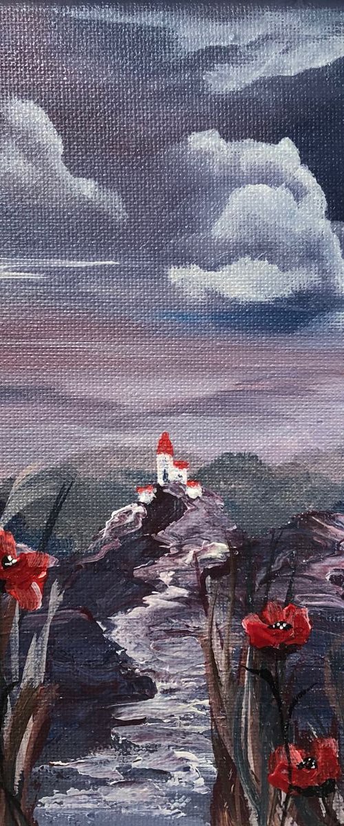 Red Poppies by a Full Moon by Marja Brown