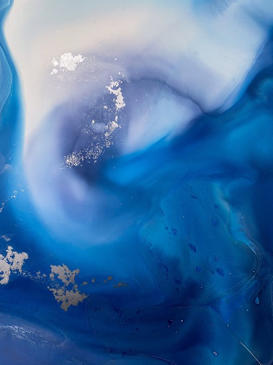 Silver Blue Large Abstract