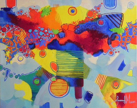 "Fantastic fish II" Original painting Oil on canvas Abstract Home decor