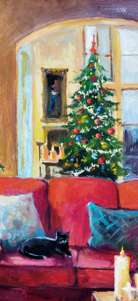 Christmas Interior with Cat