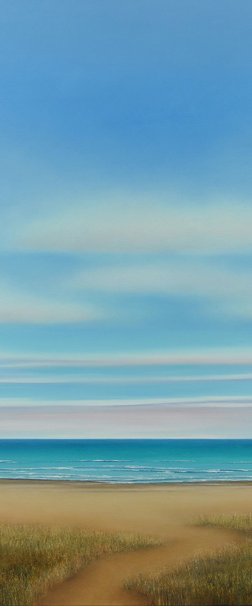 Sandy Path - Modern Blue Sky Seascape by Suzanne Vaughan