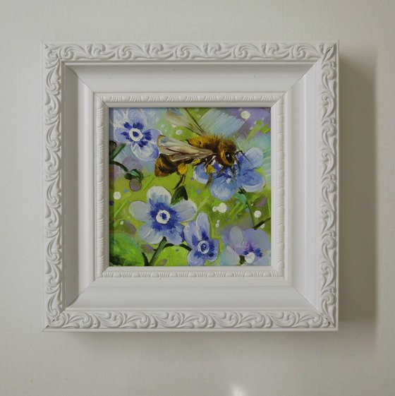 Bee and Blue Flowers
