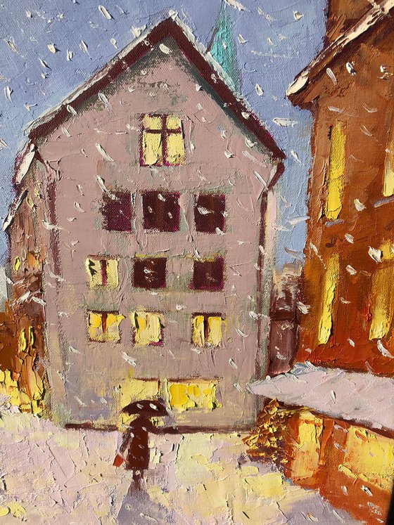 Walking home through snow