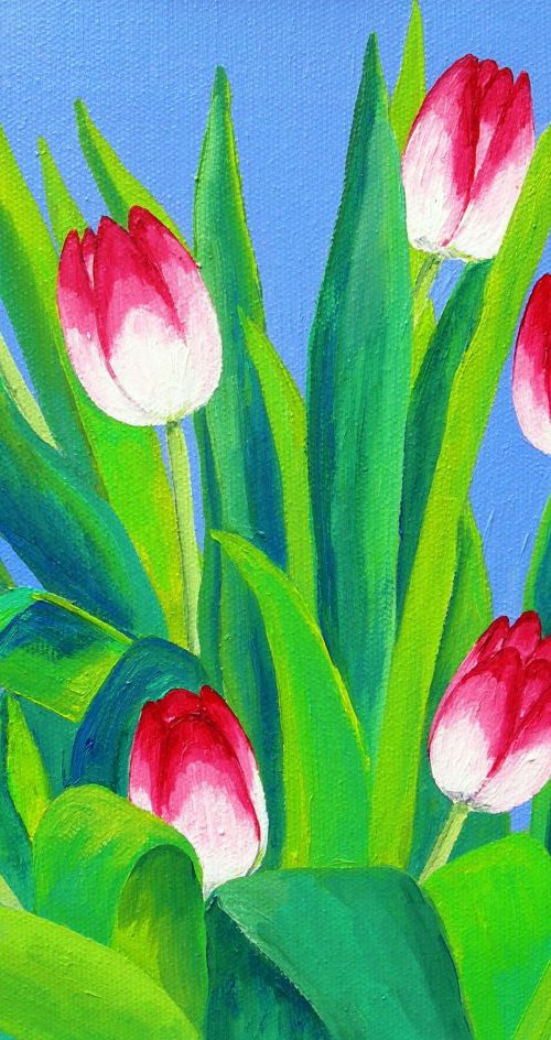 Pink and White Tulips by Ruth Cowell