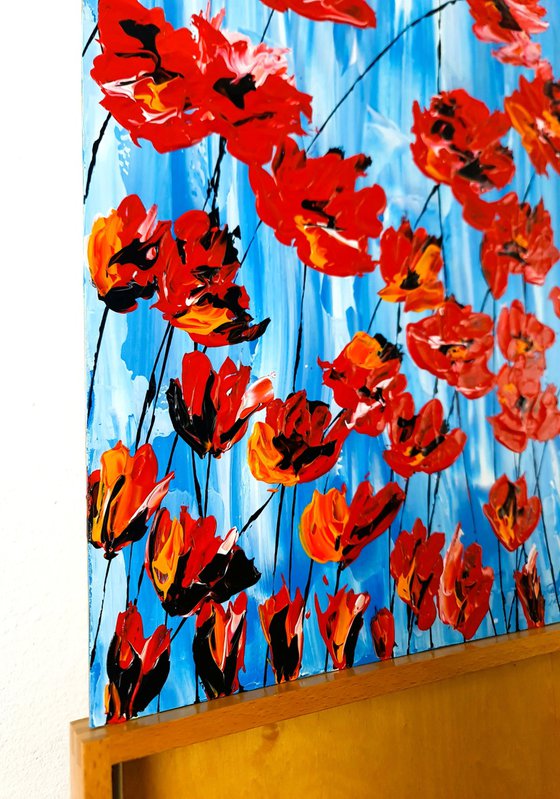Poppies On Blue