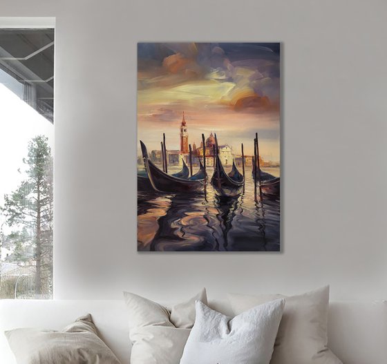 "Sunset in Venice" original oil painting 70x50