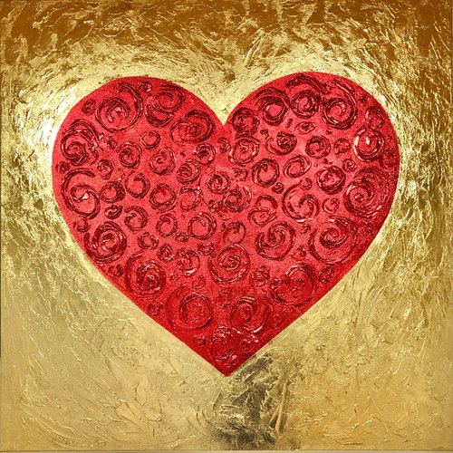Red Heart on gold by Nataliia Krykun