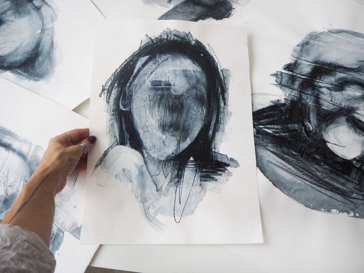 Expressive Portrait Drawing By Cynthia Gregorova, 11 X 15, Untitled 12 (It´s Just In The Head), Original Artwork