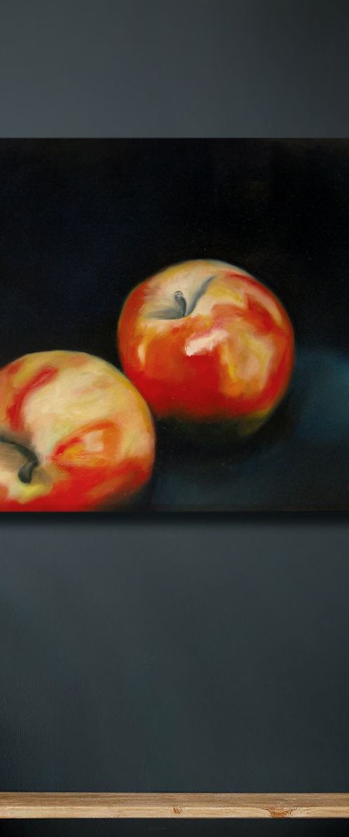 Two Apples (iii) - Still Life Oil Painting by Matthew Withey