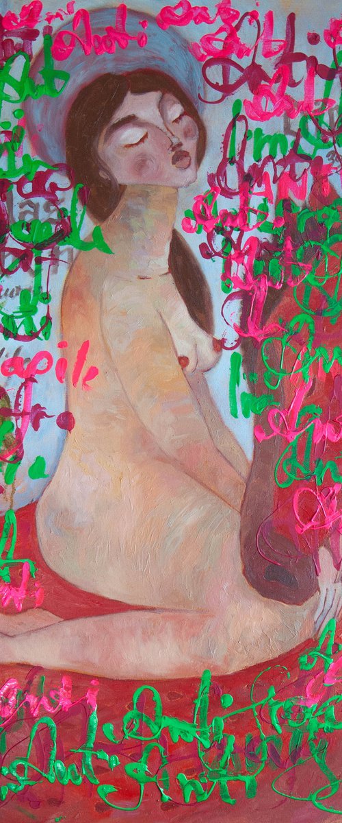 Woman Nude, Pop Art, canvas, mixed media - ANTIFRAGILE - 100x80 cm by Dasha Pogodina