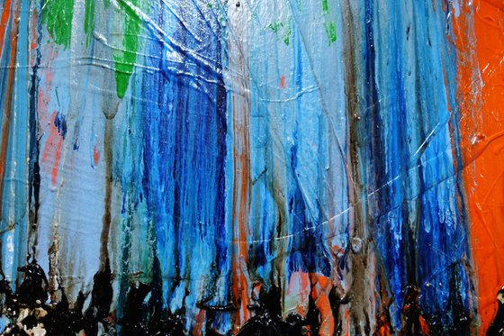 Reflections 240cm x 100cm Blue Orange Textured Abstract Art