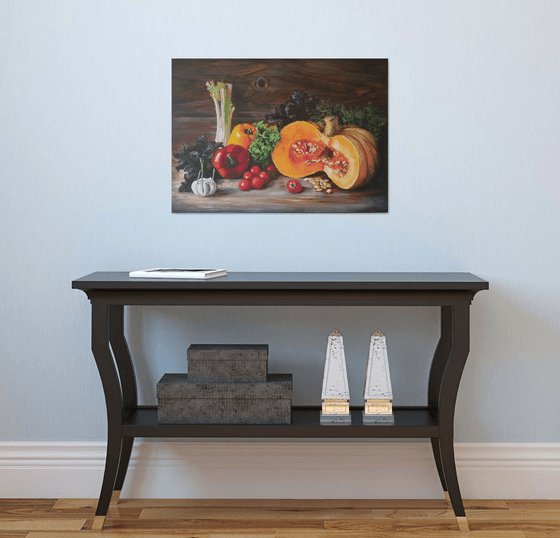 "Delicious still life." still life  liGHt original painting PALETTE KNIFE  GIFT (2016)