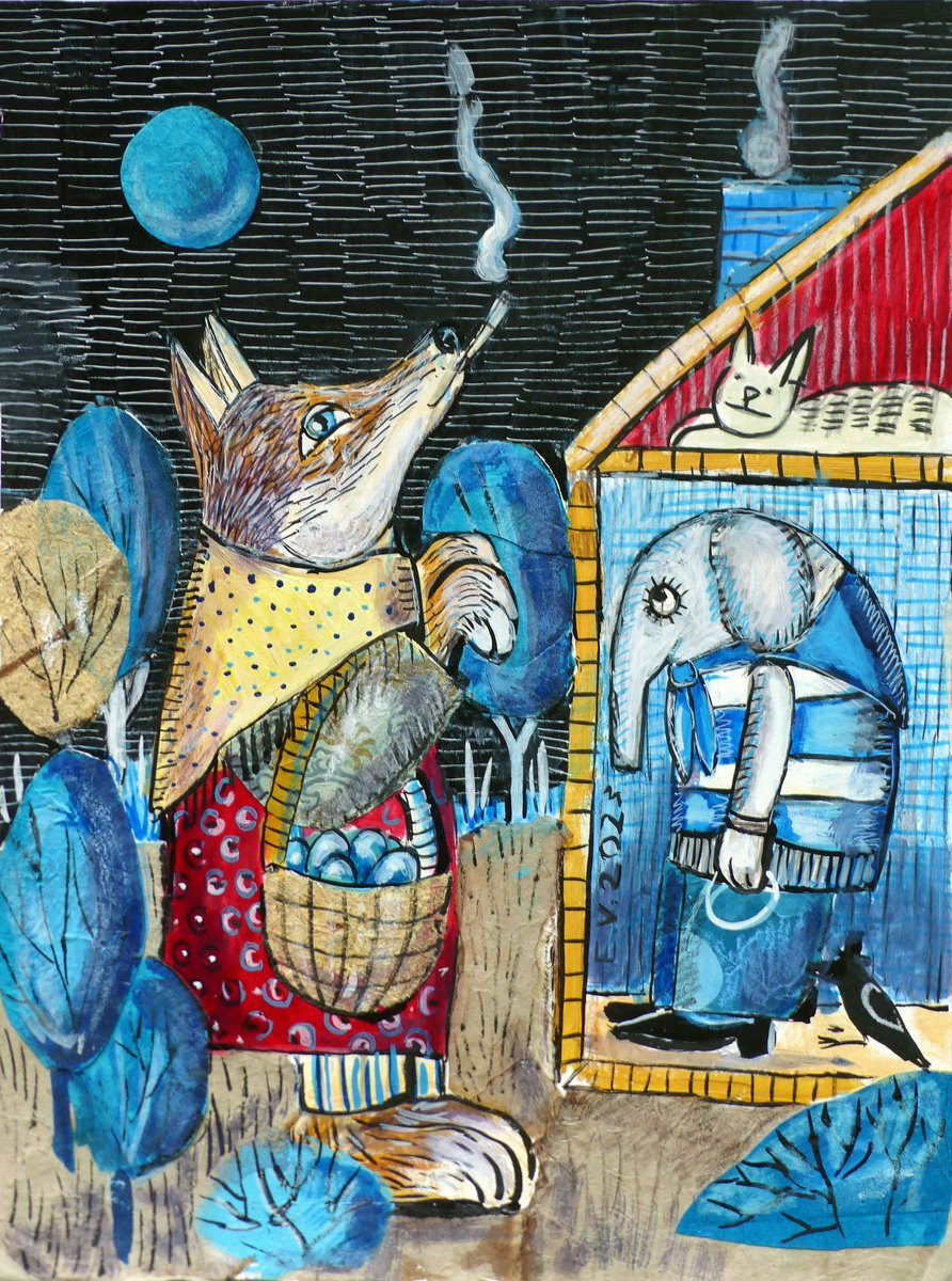 Surrealistic Painting , Elephant House By Elizabeth Vlasova, 9 X 12, Artwork For Sale On Artfinder