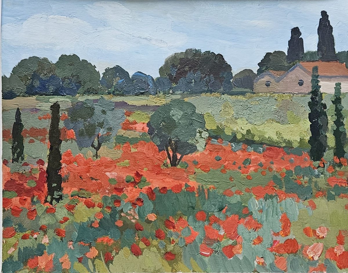 Impressionistic Painting , Poppies Of Languedoc. French Landscape By Tatiana Hellum, 17 X 13, Artwork For Sale On Artfinder