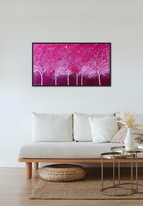 Abstract pink garden painting on canvas