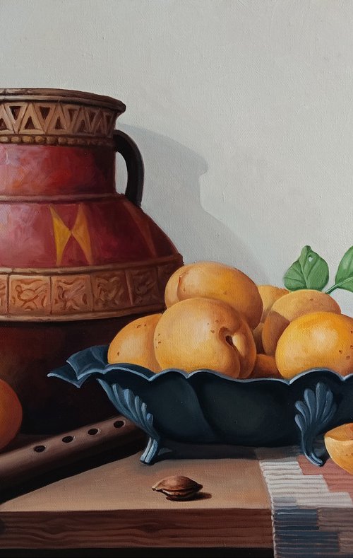 Still life with  apricots and duduk by Tamar Nazaryan
