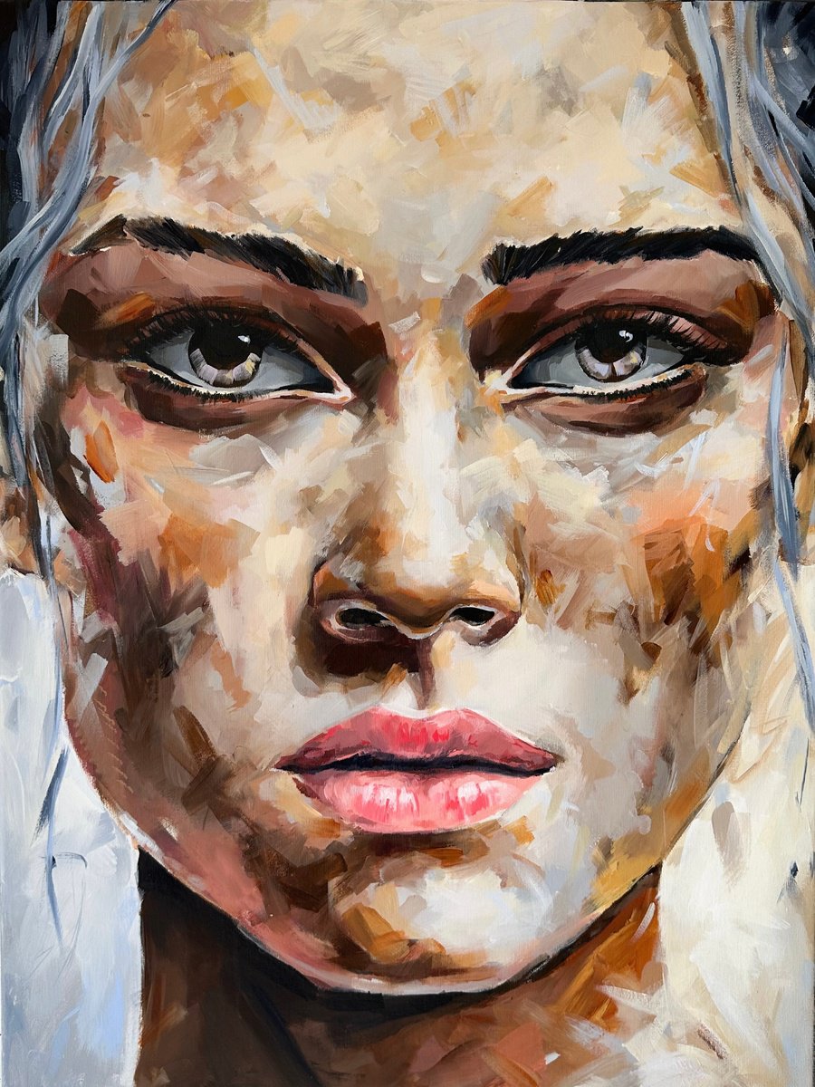 Impressionistic Portrait Acrylic Painting By Ferenc Racz, 24 X 31, Lily, Original Artwork