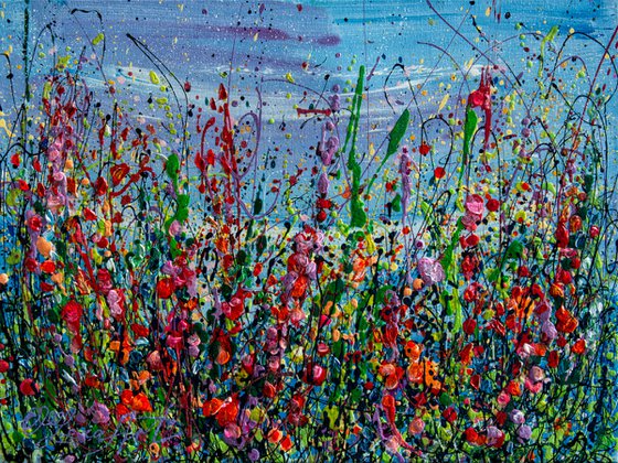 Flower Meadows Against the Sky Abstract  Pollock Inspired  Painting