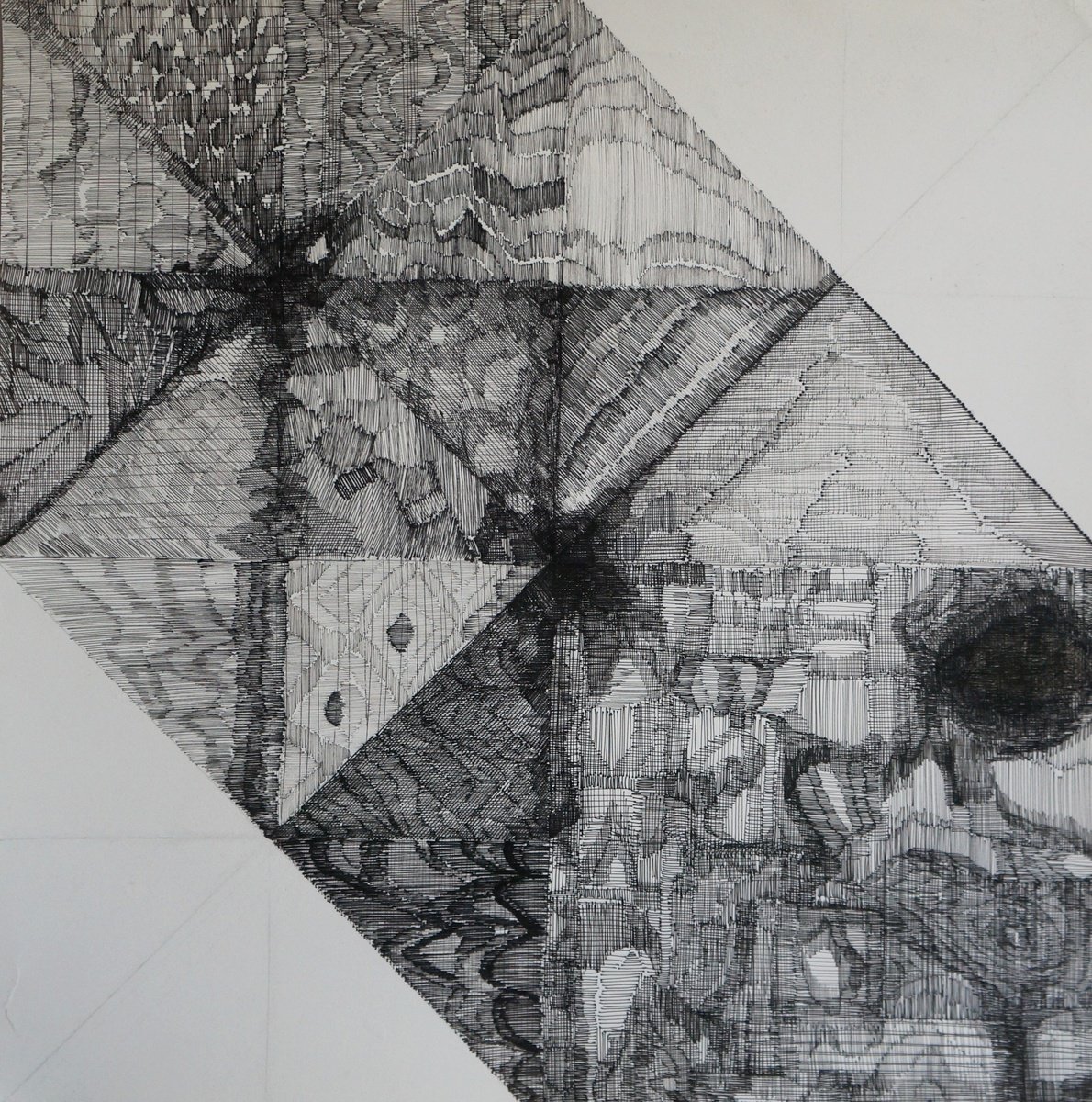 Geometric Abstract Ink Drawing By Anna Jannack, 15 X 15, House Of Lines Iv, Original Artwork