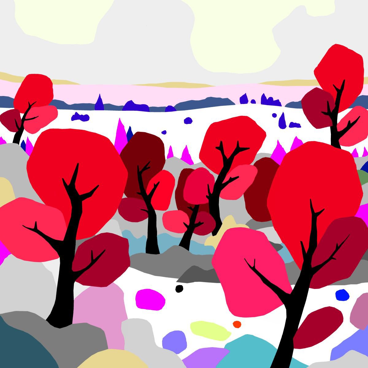 Red trees (arboles rojos) (pop art, landscape) by Alejos - Pop Art landscapes