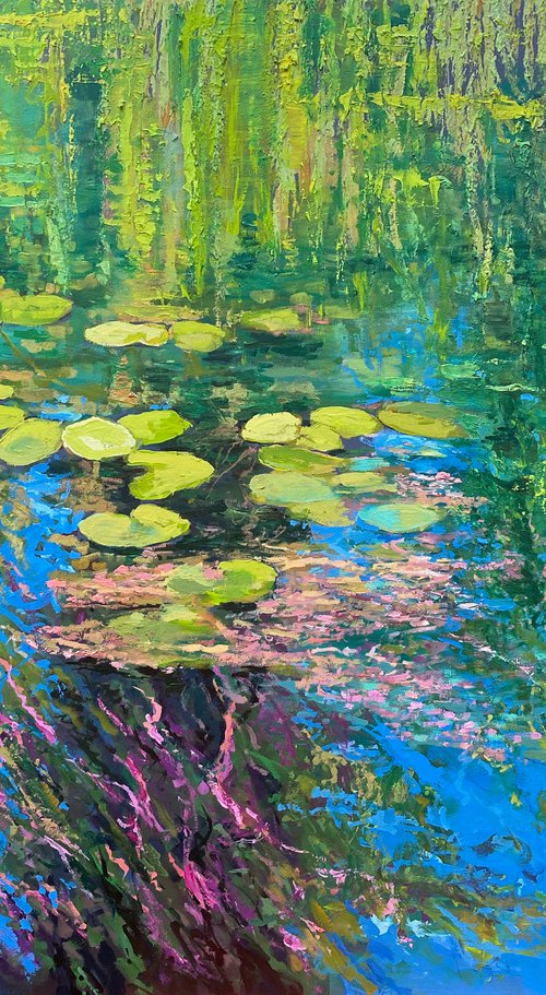 Water Lilies II Large Impressionistic Impasto Oil Painting by Simon Jones