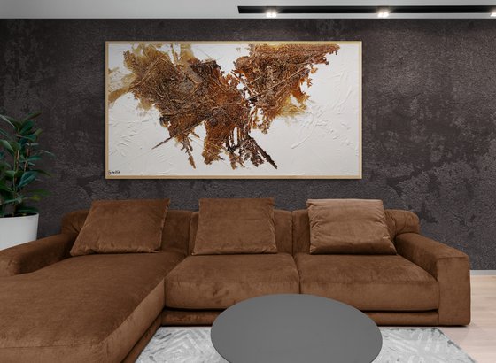 Honeycomb on Ice 190cm x 100cm White Brown Textured Abstract Art