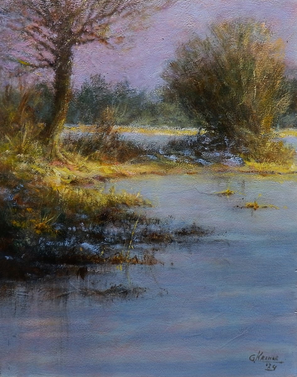 Impressionistic Landscape Acrylic Painting By Gerard Kramer, 9 X 12, Sunlight, Original Artwork