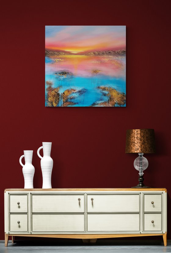 A beautiful large modern abstract figurative seascape painting "Evening mood"