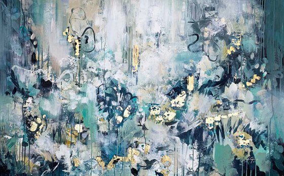 Magnificent - Abstract Floral Painting, Gold Leaf Large Painting, Wall Art, Abstract Art, Contemporary Art, Living Room Minimalist Painting