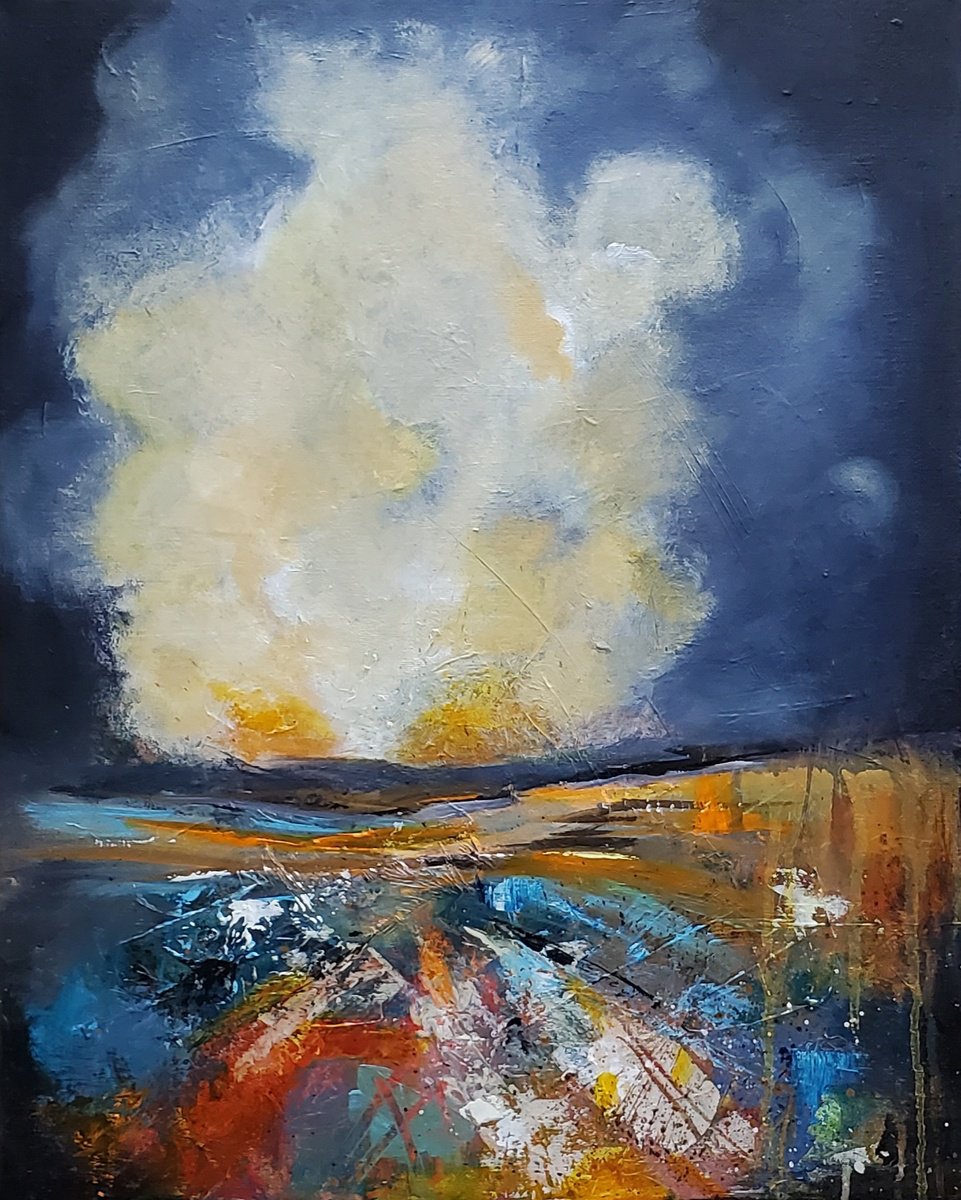 Impressionistic Landscape Acrylic Painting By Niyati Jiwani, 16 X 20", Storm Lights, Original Artwork