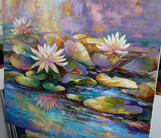 Waterlilies Pond - large Original oil Painting on Canvas