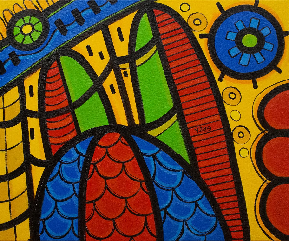 Organic Abstract Oil Painting By Yue Zeng, 25 X 22", Playground Yellow, Original Artwork