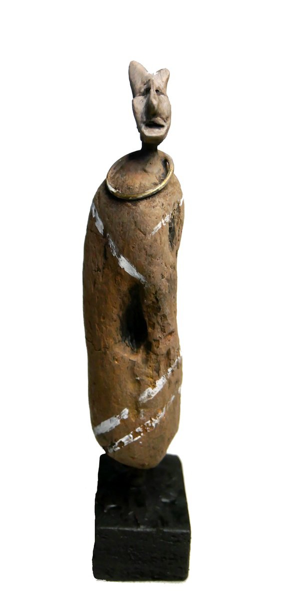 Expressive Portrait Wood Sculpture By Lionel Le Jeune, 2 X 6", Figure-Totem, Original Artwork