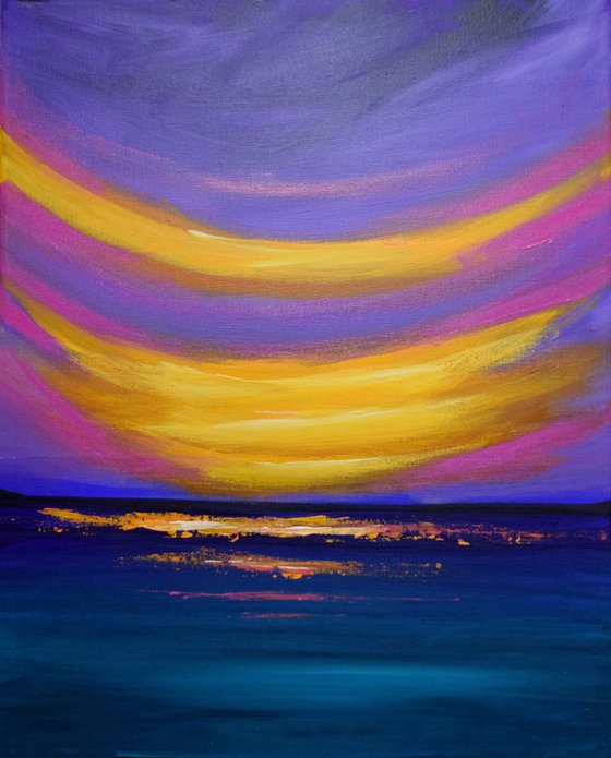 Seascape painting purple skies