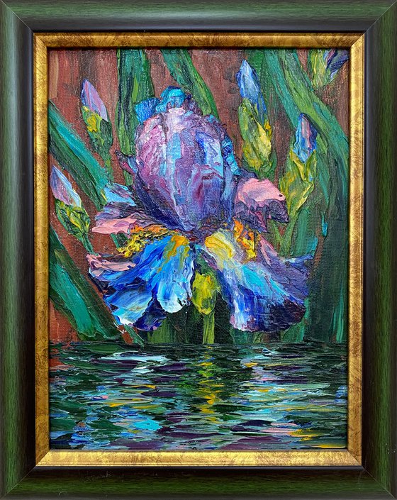 Iris. Impasto. Small picture.  Holiday gift.